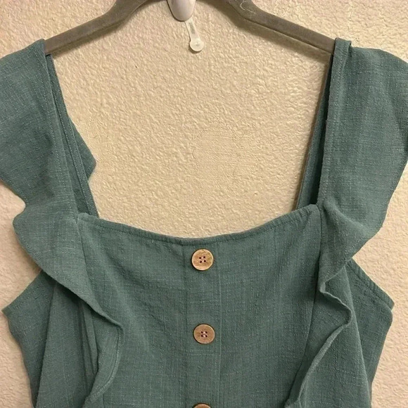 A.Byer Women Ruffled Front Sleeveless Green Summer Dress Size Large - Picture 6 of 10